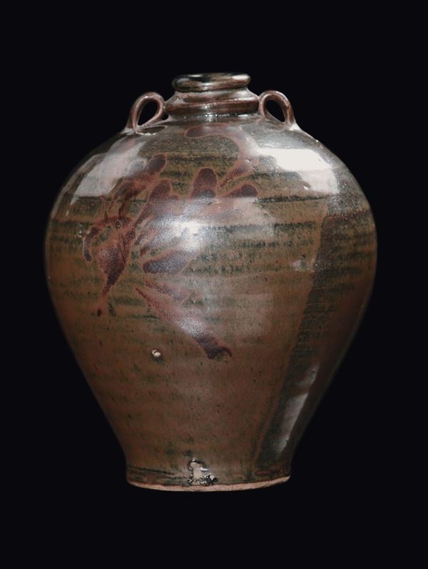 A henan russet-painted brown and green glazed Meiping jar, China, Song Dynasty (960-1279)