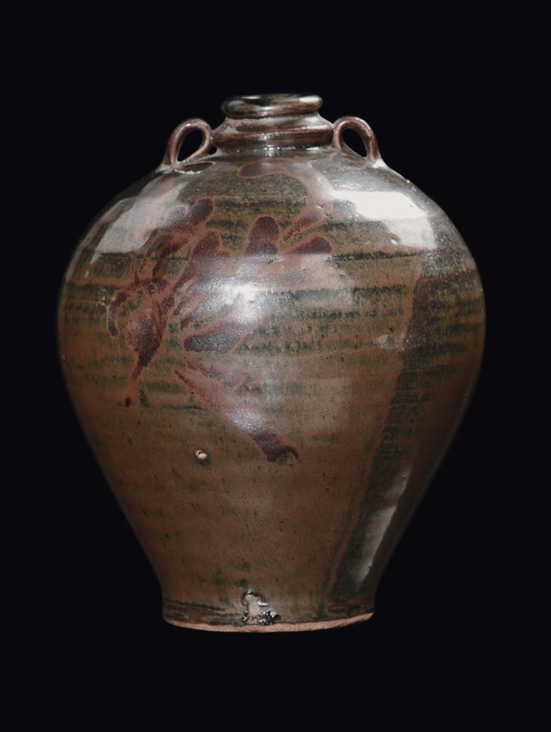 A henan russet-painted brown and green glazed Meiping jar, China, Song Dynasty (960-1279)  - Auction Fine Chinese Works of Art - II - Cambi Casa d'Aste