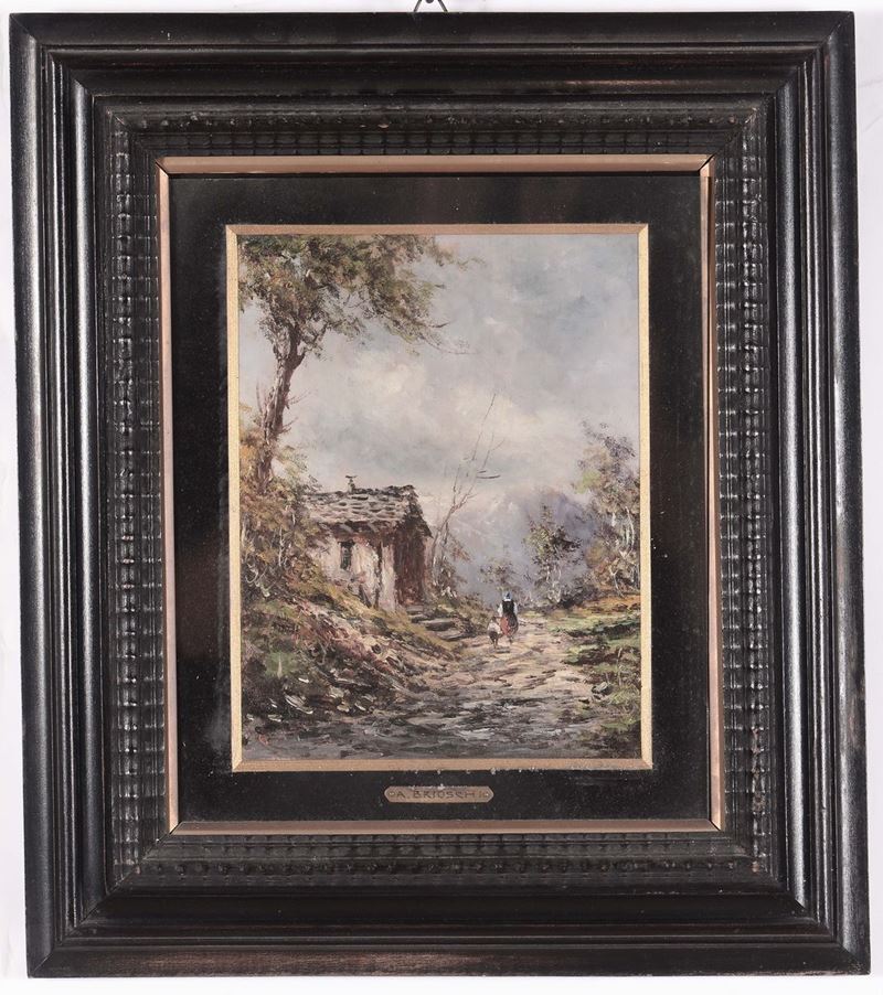 Athos Brioschi (?-2000) Veduta campestre con podere e figure  - Asta Antiquariato, Affidamenti da raffinate dimore private - Cambi Casa d'Aste