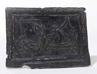 Placca in Bronzo Fusa a Cera Persa Raffigurante Scena Mitologica, Patina Scura, Marche Fine XVI I...
