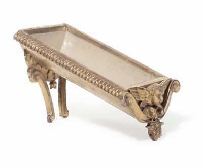 Modellino di Culla in Legno Intagliato e Laccato Crema, Dorature, Fine XVIII - Inizi XIX Secolo