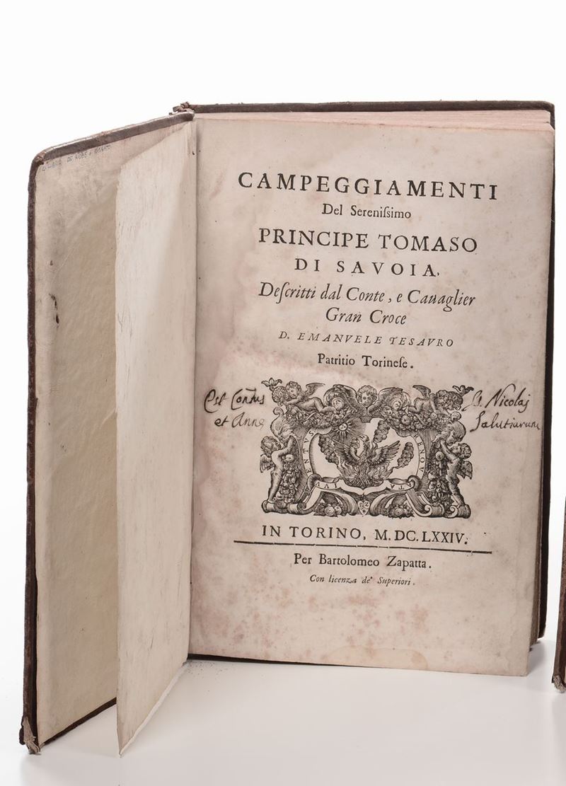 Emanuele Tesauro Campeggiamenti del serenissimo principe Tomaso di Savoia  - Asta Manoscritti e Libri Antichi e Rari - Cambi Casa d'Aste