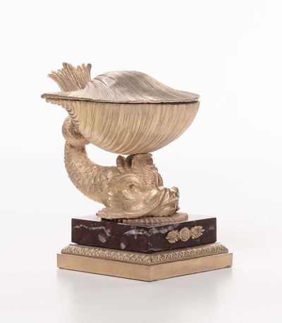 Calamaio in Bronzo Dorato a Guisa di Conchiglia, XIX Secolo