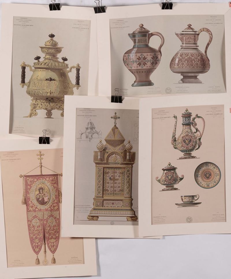 Cinque stampe a colori della recueil de dessins pour l'art et l'industrie  - Auction Furnishings from the mansions of the Ercole Marelli heirs and other property - Cambi Casa d'Aste