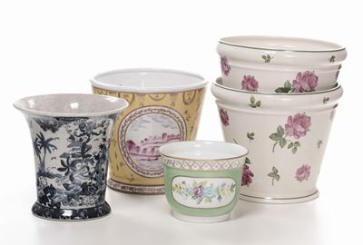 Lotto di Cinque Portavasi in Ceramica Policroma
