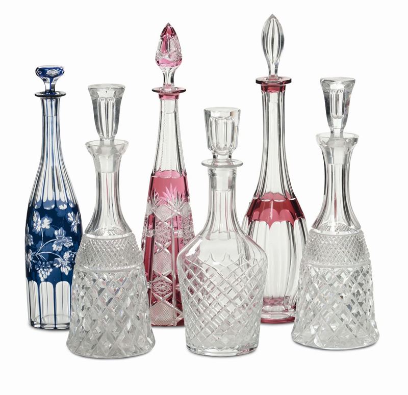 Sei bottiglie in cristallo molato di gusto Biedermeier  - Auction Fine Arts from refined private house - Cambi Casa d'Aste