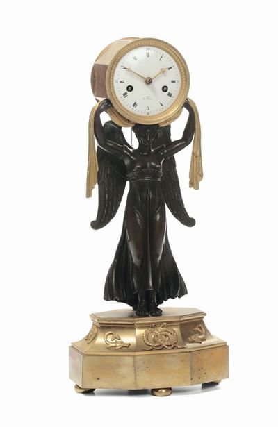 Pendola da Tavolo in Bronzo Dorato e Brunito, Francia XIX Secolo
