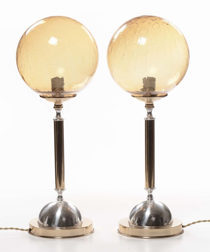 Coppia di lampade da tavolo in ottone e vetro  - Auction Fine Arts from refined private house - Cambi Casa d'Aste