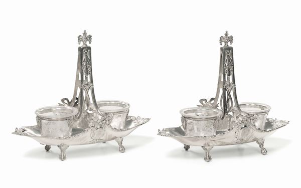 Coppia di saliere in argento, punzoni francesi del XX secolo