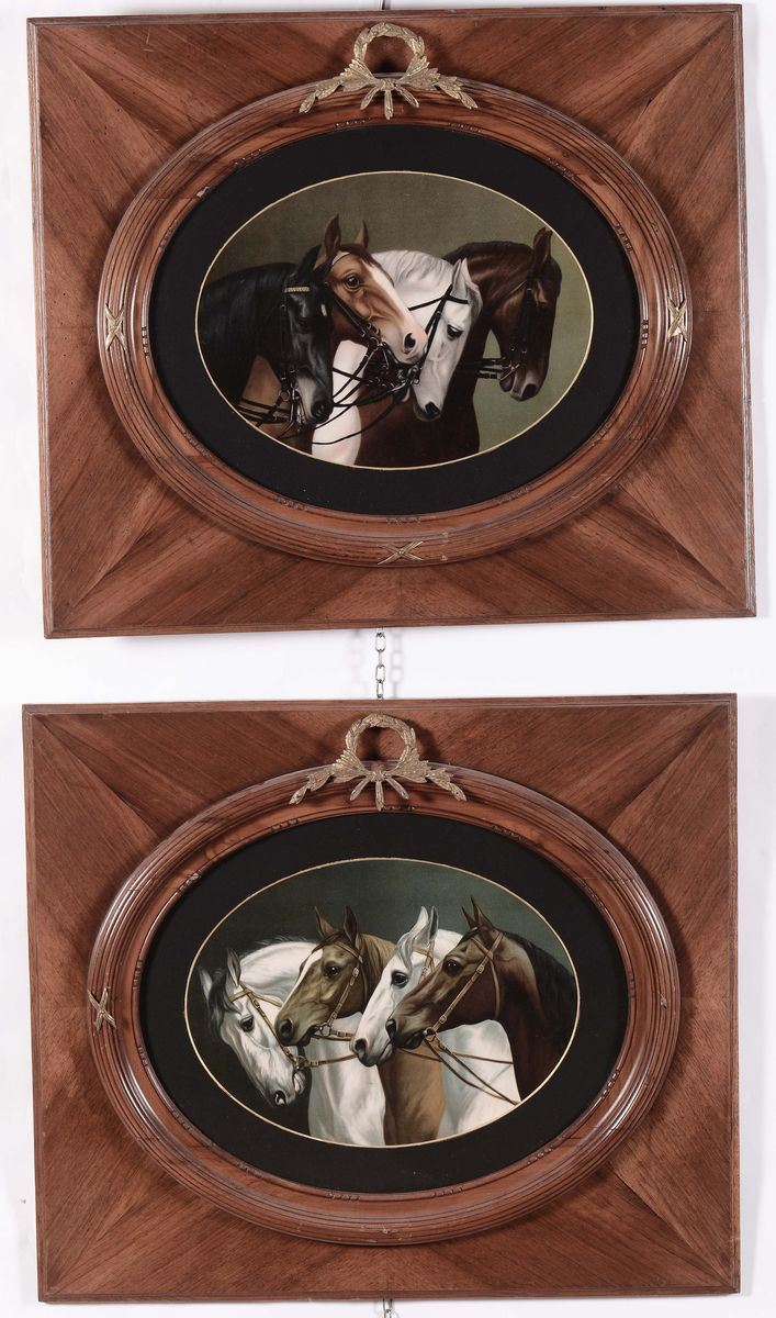 Coppia di stampe a colori raffiguranti cavalli  - Auction Fine Arts from refined private house - Cambi Casa d'Aste