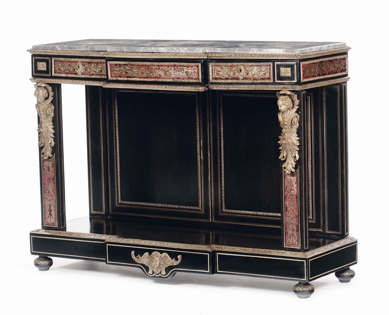 Consolle Boulle laccata nera con bronzi dorati e fasce in tartaruga, XIX secolo  - Asta Antiquariato, Affidamenti da raffinate dimore private - Cambi Casa d'Aste