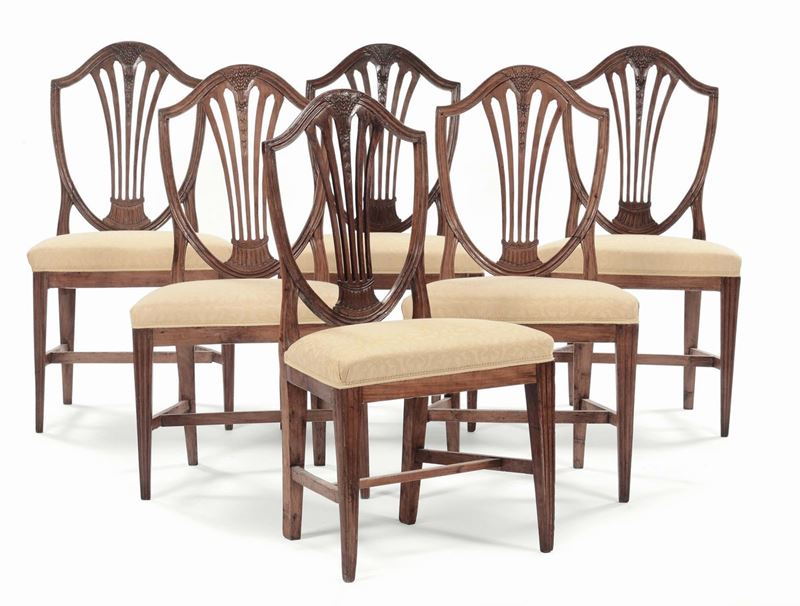 Sei sedie in noce, XIX secolo  - Asta Antiquariato, Affidamenti da raffinate dimore private - Cambi Casa d'Aste