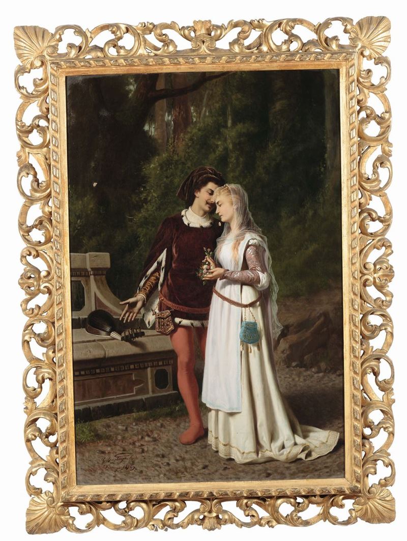 Gabriele Castagnola (1828-1883) Scena romantica, 1874  - Auction 19th and 20th Century Paintings - Cambi Casa d'Aste
