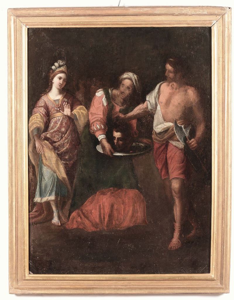 Scuola Emiliana del XVII secolo Decapitazione di Giovanni Battista  - Asta Dipinti Antichi - Cambi Casa d'Aste