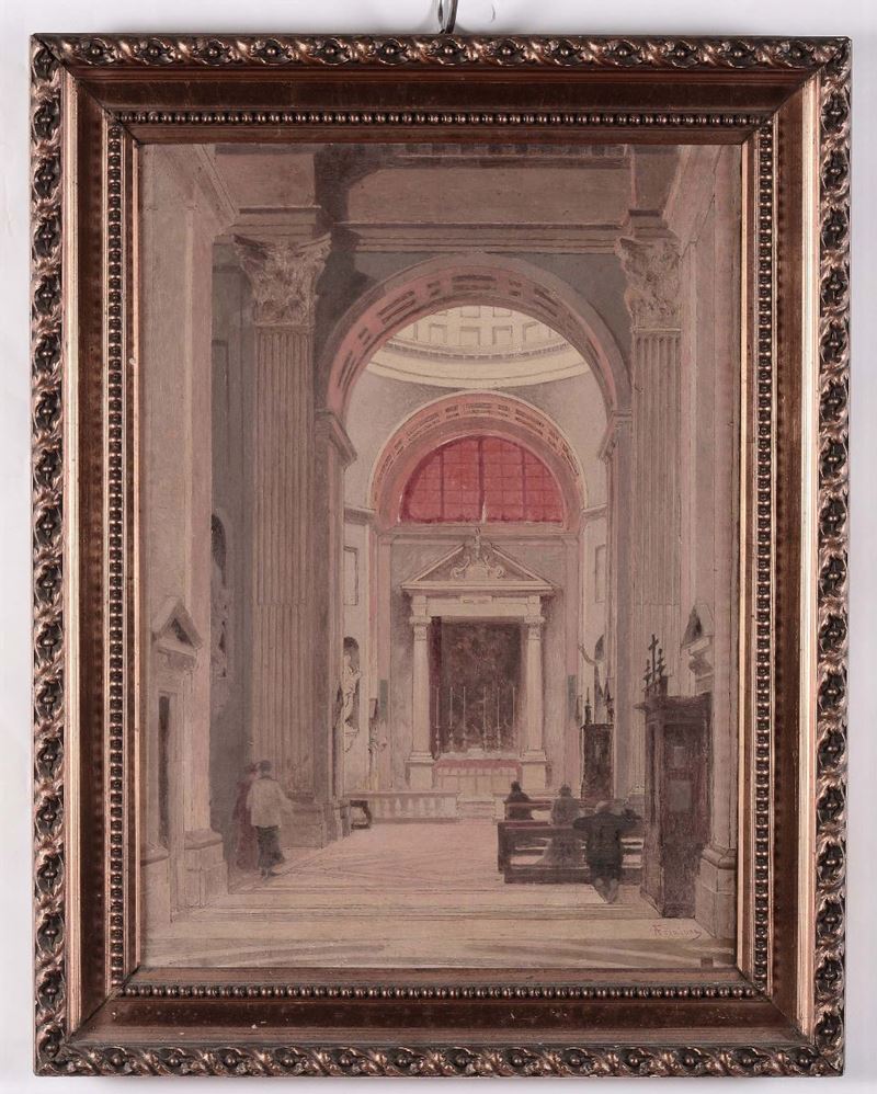 Antonio Frixione (1843-1914) Interno di chiesa  - Auction Asta a Tempo Antiquariato - Cambi Casa d'Aste