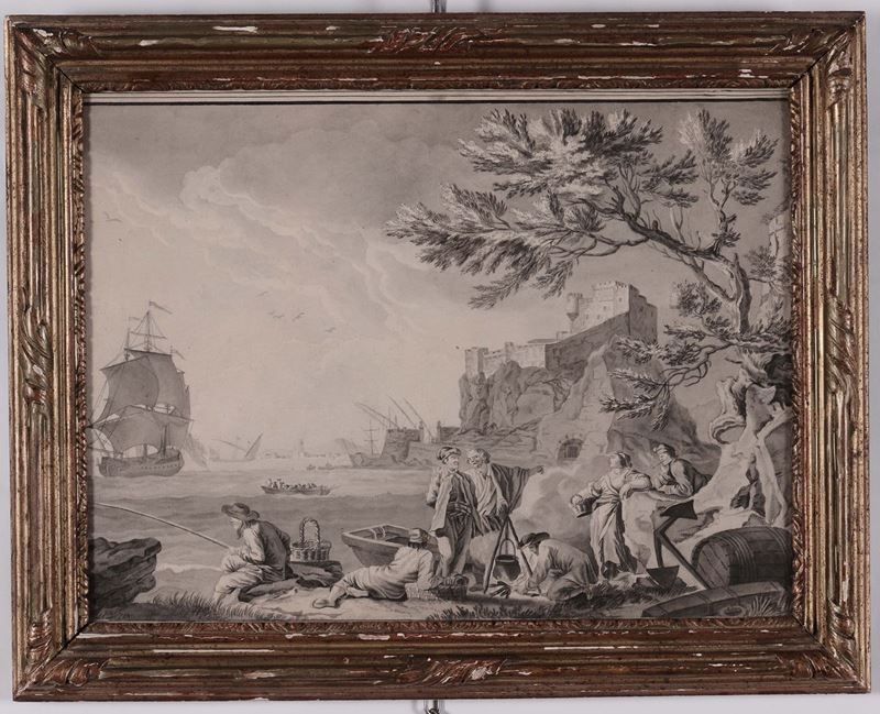 Scuola Francese del XVIII secolo Scena costiera  - Auction Old Masters Paintings - Cambi Casa d'Aste