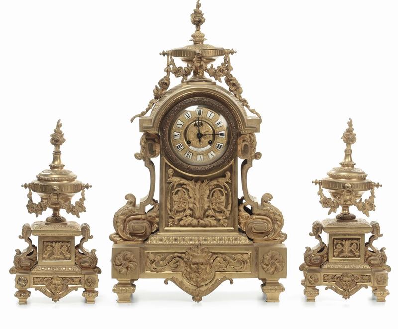 Trittico da camino in bronzo dorato, XIX secolo  - Auction Fine Arts from refined private house - Cambi Casa d'Aste