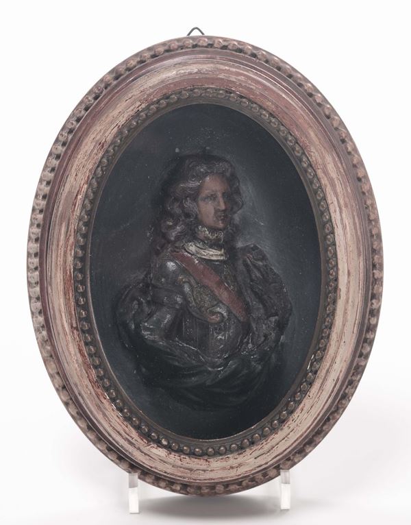 Bassorilievo ovale in cera raffigurante personaggio maschile, XIX secolo