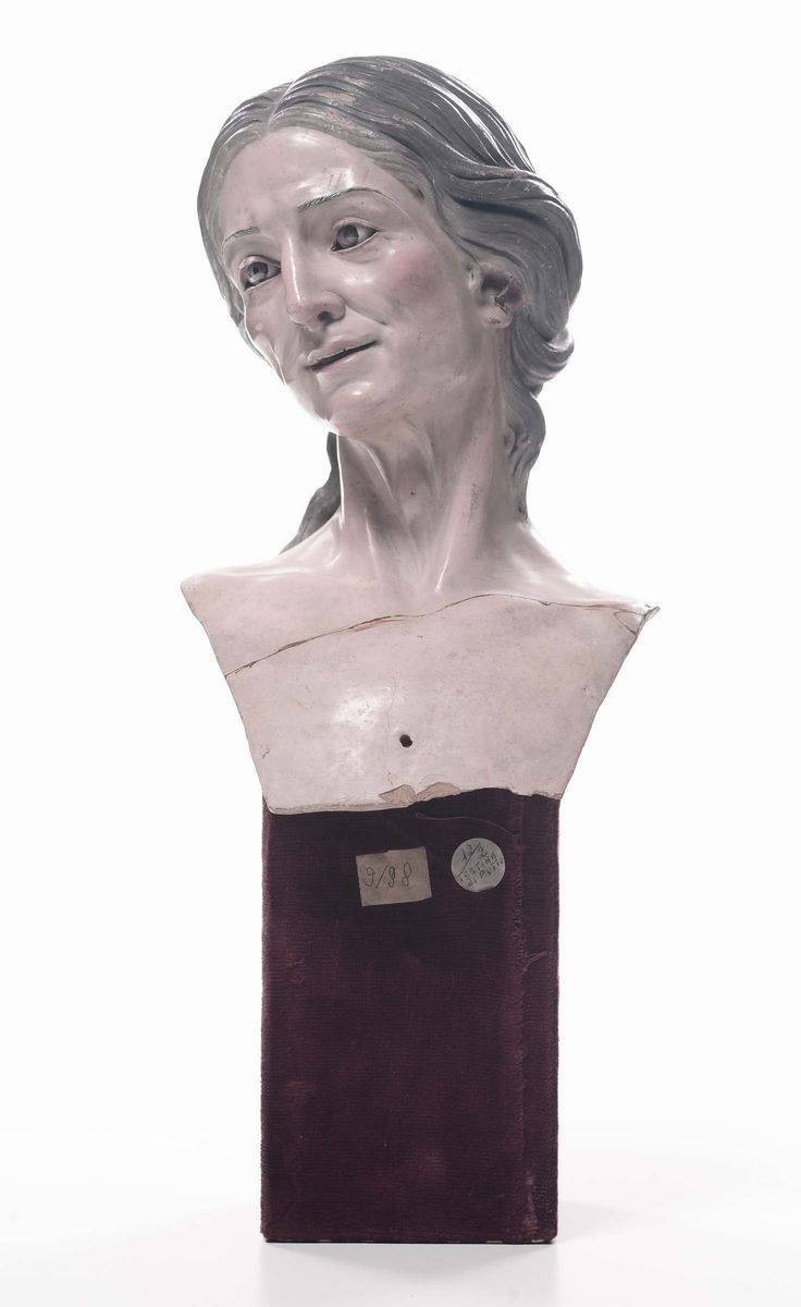 Busto femminile in terracotta policroma, Napoli, XIX secolo  - Asta Sculture del Presepe Napoletano e Genovese - I - Cambi Casa d'Aste
