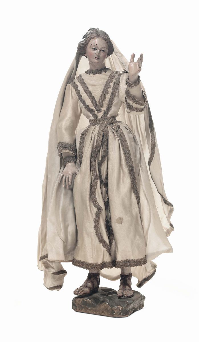 Popolana in abito avorio, XVIII-XIX secolo  - Asta Sculture del Presepe Napoletano e Genovese - I - Cambi Casa d'Aste