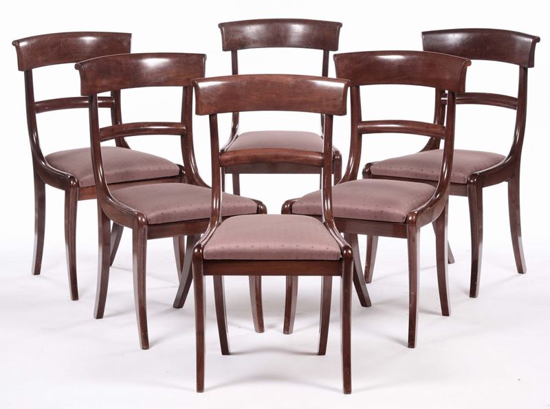 Sei sedie in mogano, Inghilterra prima metà XX secolo  - Auction Fine Arts from refined private house - Cambi Casa d'Aste