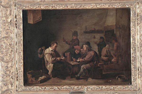 David Teniers (Anversa 1610 - Bruxelles 1690), scuola di Interno con giocatori di carte