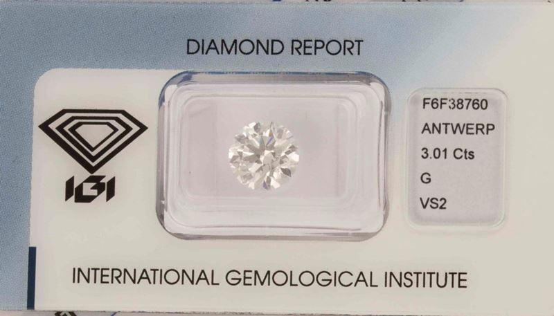 An unmounted diamond ct 3,01; color G; clarity VS2. Laboratory report IGI  - Auction Fine Jewels - I - Cambi Casa d'Aste