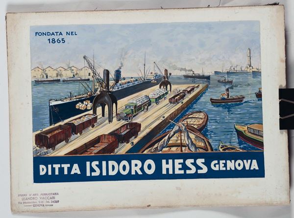 Leandro Vaccari (1905-1979) Bozzetto per manifesto pubblicitario ditta isidoro Hess