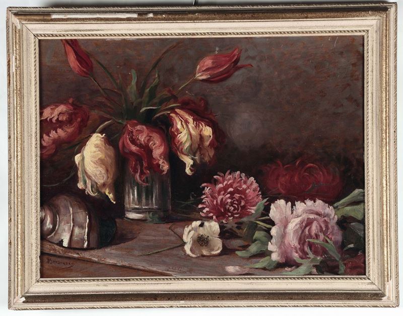 Dario Bardinero (1868-1908) Composizione con conchiglia e vetri  - Asta Dipinti del XIX e XX secolo - Cambi Casa d'Aste