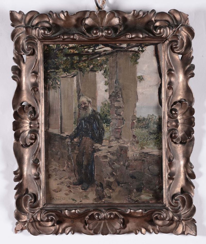 Anonimo del XIX-XX secolo Figura di vecchio sotto un portico  - Auction Fine Arts from refined private house - Cambi Casa d'Aste