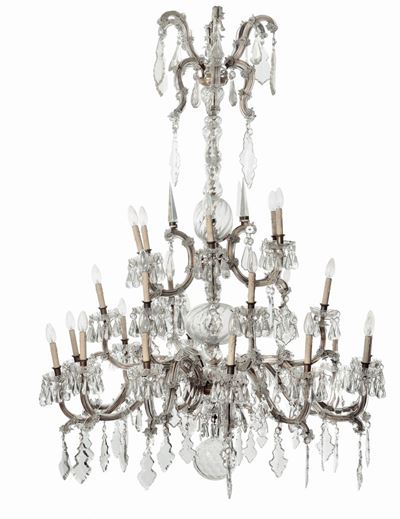 Grande Lampadario in Metallo e Cristalli