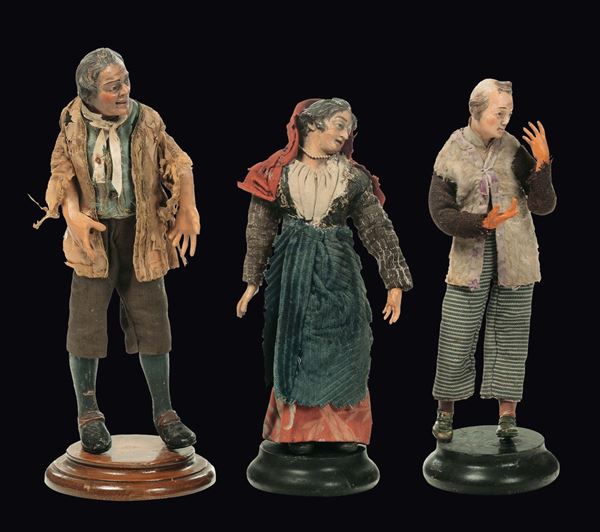 Tre contadini da presepe, Napoli XIX secolo