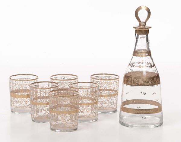 Lotto di sei bicchieri e una bottiglia, XVIII secolo