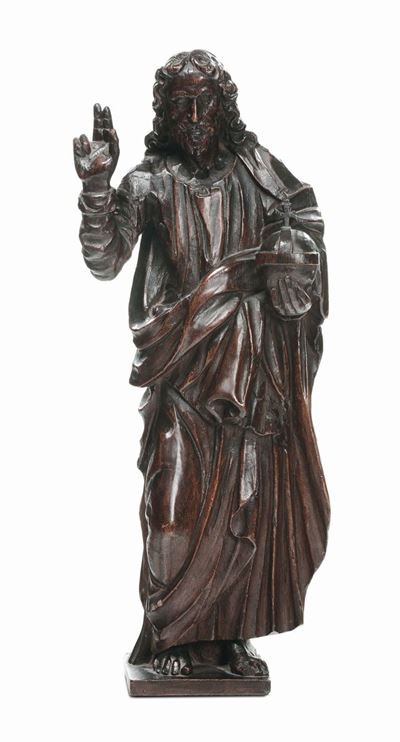 Scultura in Legno Intagliato Raffigurante Cristo Redentore, XVIII Secolo