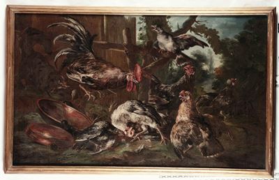 Giovanni Crivelli Detto il Crivellino (attivo 1730-1760)scene di Pollaio con Galli