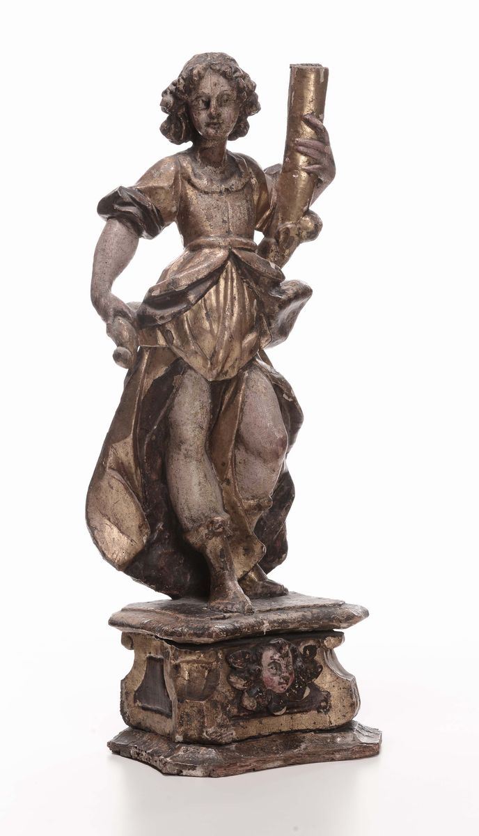 Scultore del XVIII secolo Figura maschile reggicero  - Auction Fine Arts from refined private house - Cambi Casa d'Aste