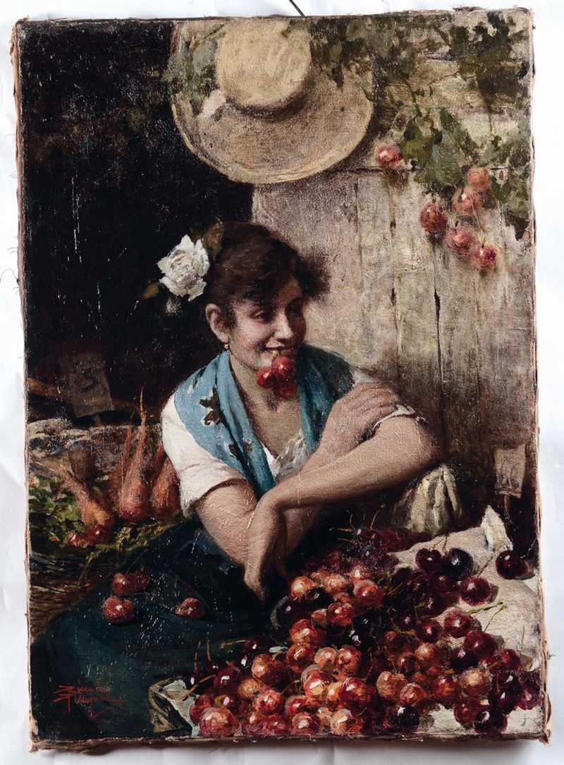 Scuola Veneta del XIX secolo La fruttivendola  - Auction 19th and 20th Century Paintings - Cambi Casa d'Aste