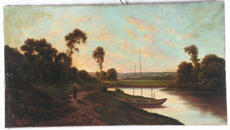 Eugenie Crysand Paesaggio fluviale, 1857  - Asta Dipinti del XIX e XX secolo - Cambi Casa d'Aste