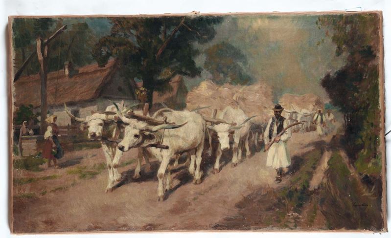 Karoly Czserna (1867-1944) Armenti con mandriano  - Auction 19th and 20th Century Paintings - Cambi Casa d'Aste