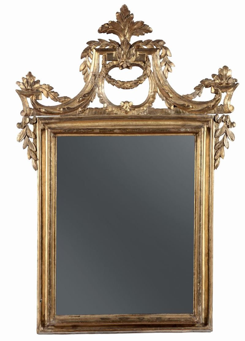 Specchiera in legno intagliato e dorato, Roma fine XVIII secolo  - Asta Antiquariato, Affidamenti da raffinate dimore private - Cambi Casa d'Aste