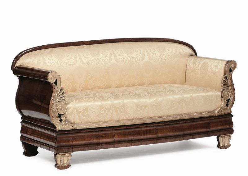 Divanetto Impero lastronato in mogano, Francia XIX secolo  - Auction Fine Arts from refined private house - Cambi Casa d'Aste