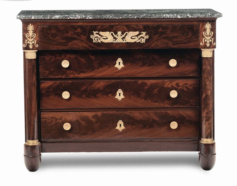 Cassettone Impero in piuma di mogano, Francia XIX secolo  - Auction Fine Arts from refined private house - Cambi Casa d'Aste