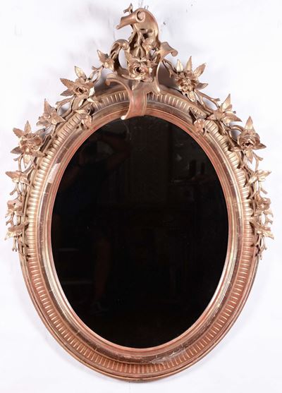 Specchiera Ovale in Legno Dorato, XIX Secolo