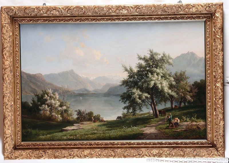Jakob Joseph Zelger (1812-1885) Paesaggio montano con lago  - Asta Dipinti del XIX e XX secolo - Cambi Casa d'Aste