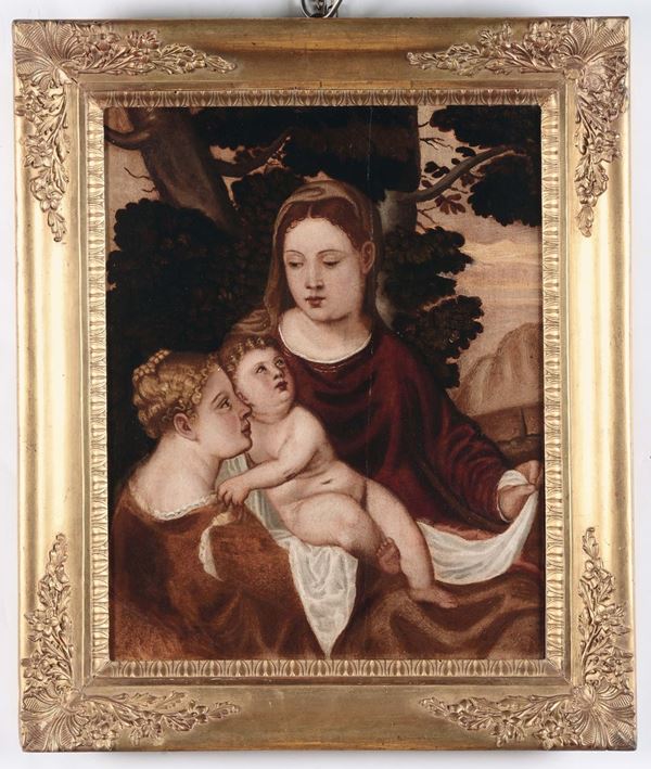 Scuola Veneta del XVI secolo Madonna col Bambino e Santa Caterina