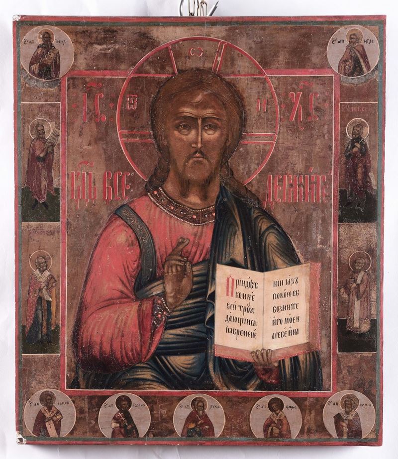 Icona raffigurante Cristo benedicente, Russia XIX secolo  - Asta Dipinti Antichi - Cambi Casa d'Aste