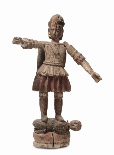 Scultura in Legno Scolpito Raffigurante San Michele, Italia Centrale XVIII Secolo