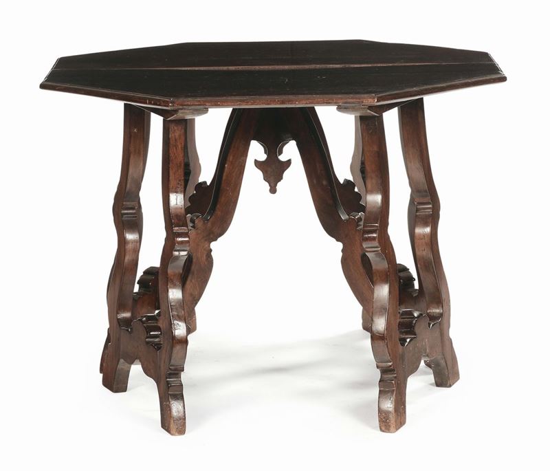 Coppia di console a lira in noce, XIX secolo  - Auction Fine Arts from refined private house - Cambi Casa d'Aste