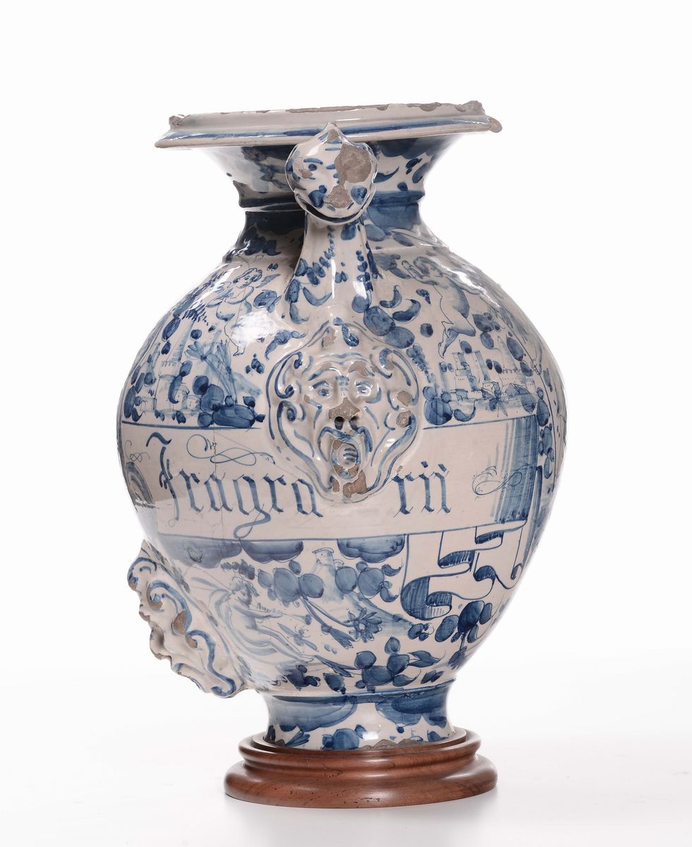 Idria in Maiolica a Decoro Bianco e Blu