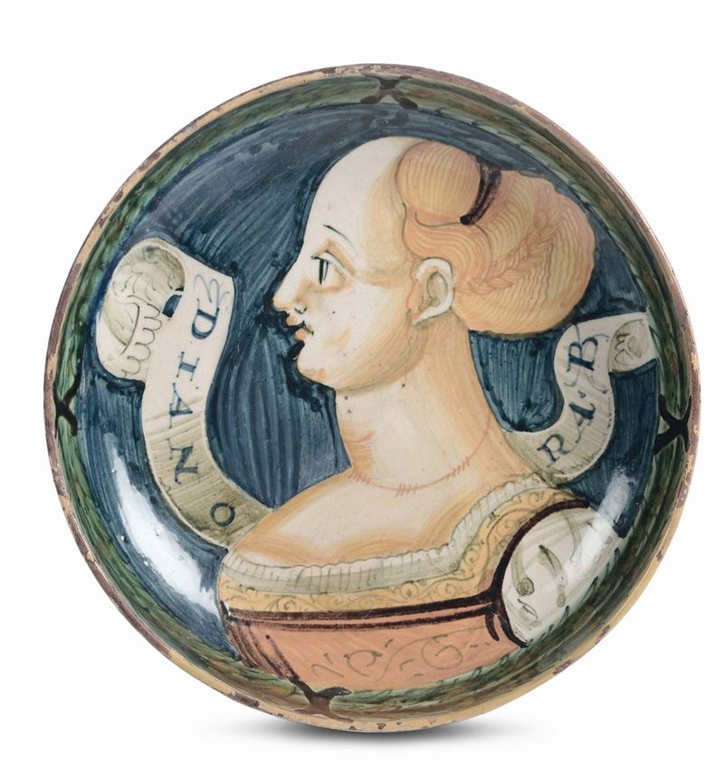 Coppa amatoria in maiolica policroma, Casteldimonte XVI secolo  - Asta Fine Art Selection - II - Cambi Casa d'Aste